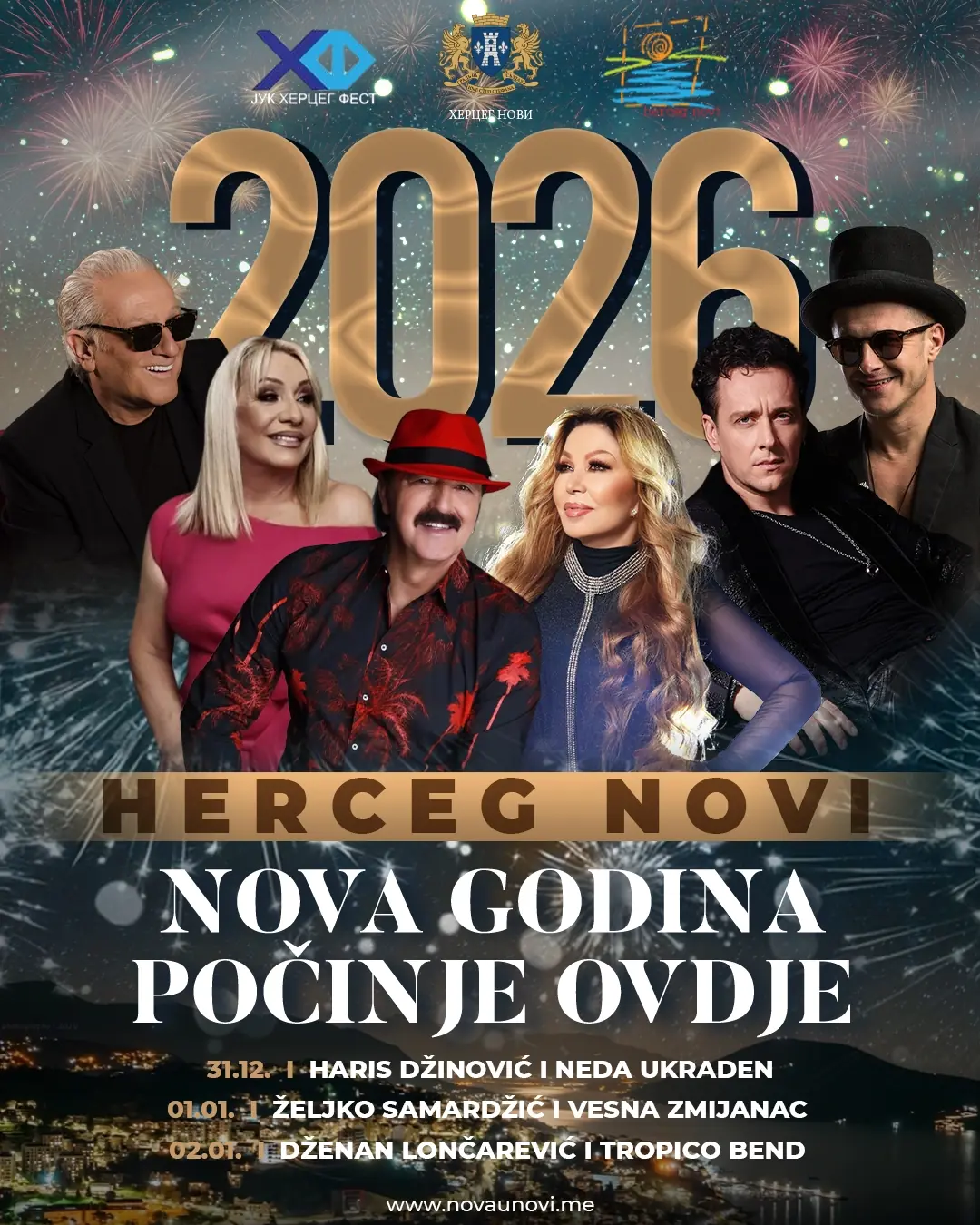 Doček Nove godine na Trgu Nikole Đurkovića u Herceg Novom